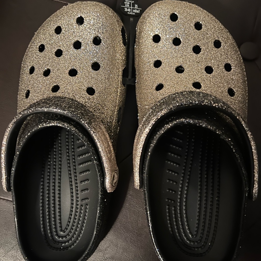 Gold and black ombré glitter Crocs
